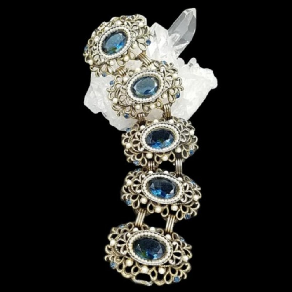 Vintage Victorian Revival Sapphire Glass Bracelet
